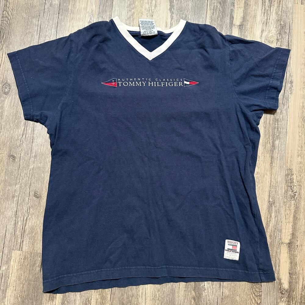 Vintage Tommy Hilfiger Logo V-Neck Short Sleeve T-Shirt Women’s Size Large